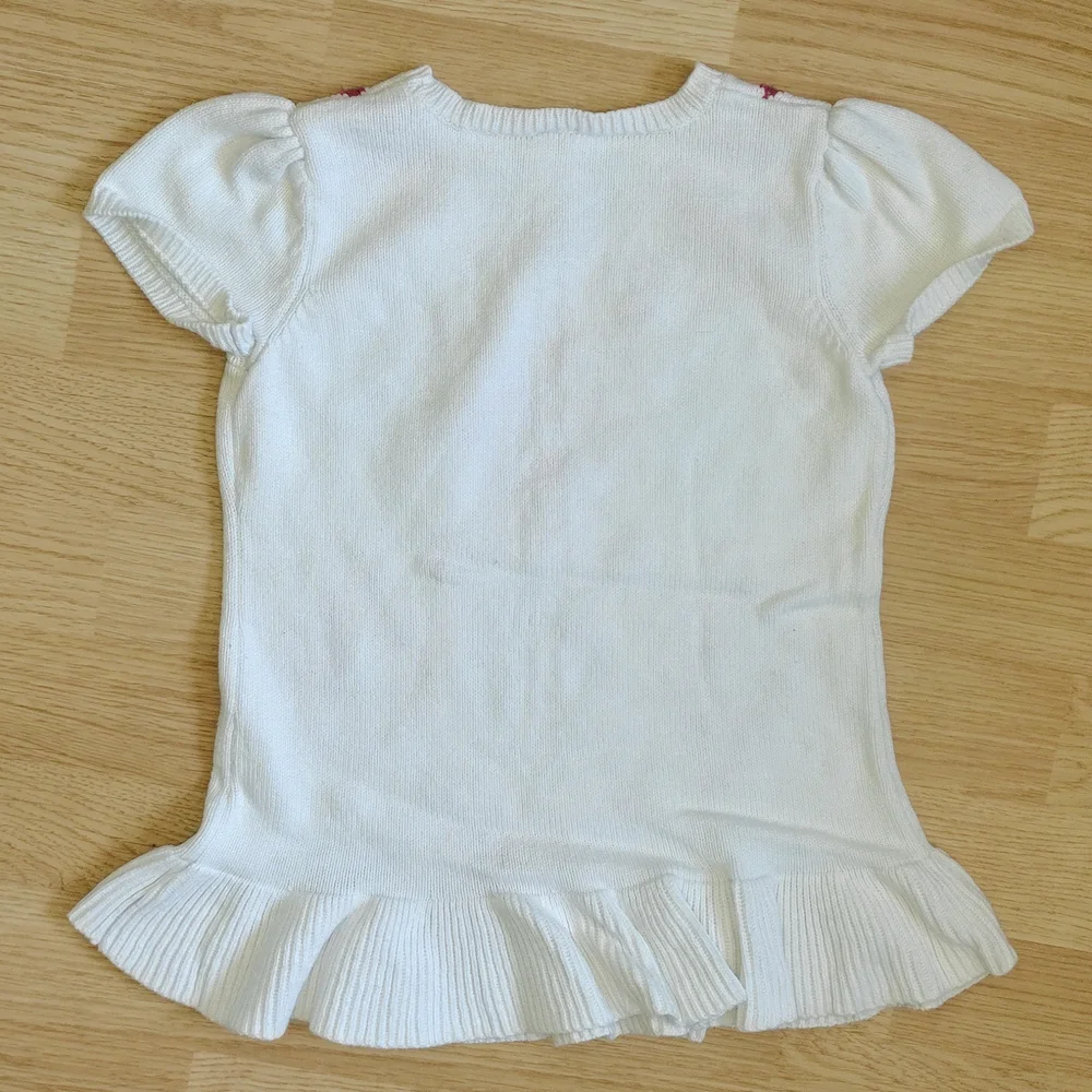 Gymboree Girls S 5-6 White Pink Green Argyle Short Sleeve Sweater Ruffle Hem